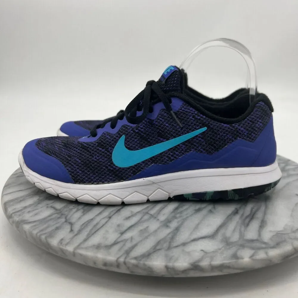 Nike Womens 8 Shoes Flex RN 4 Black Blue Athletic Sneakers Lace Up 749177-020